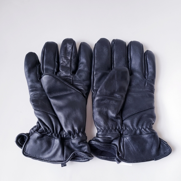 Mens Black Thinsulate Leather Gloves - Picture 2 of 9